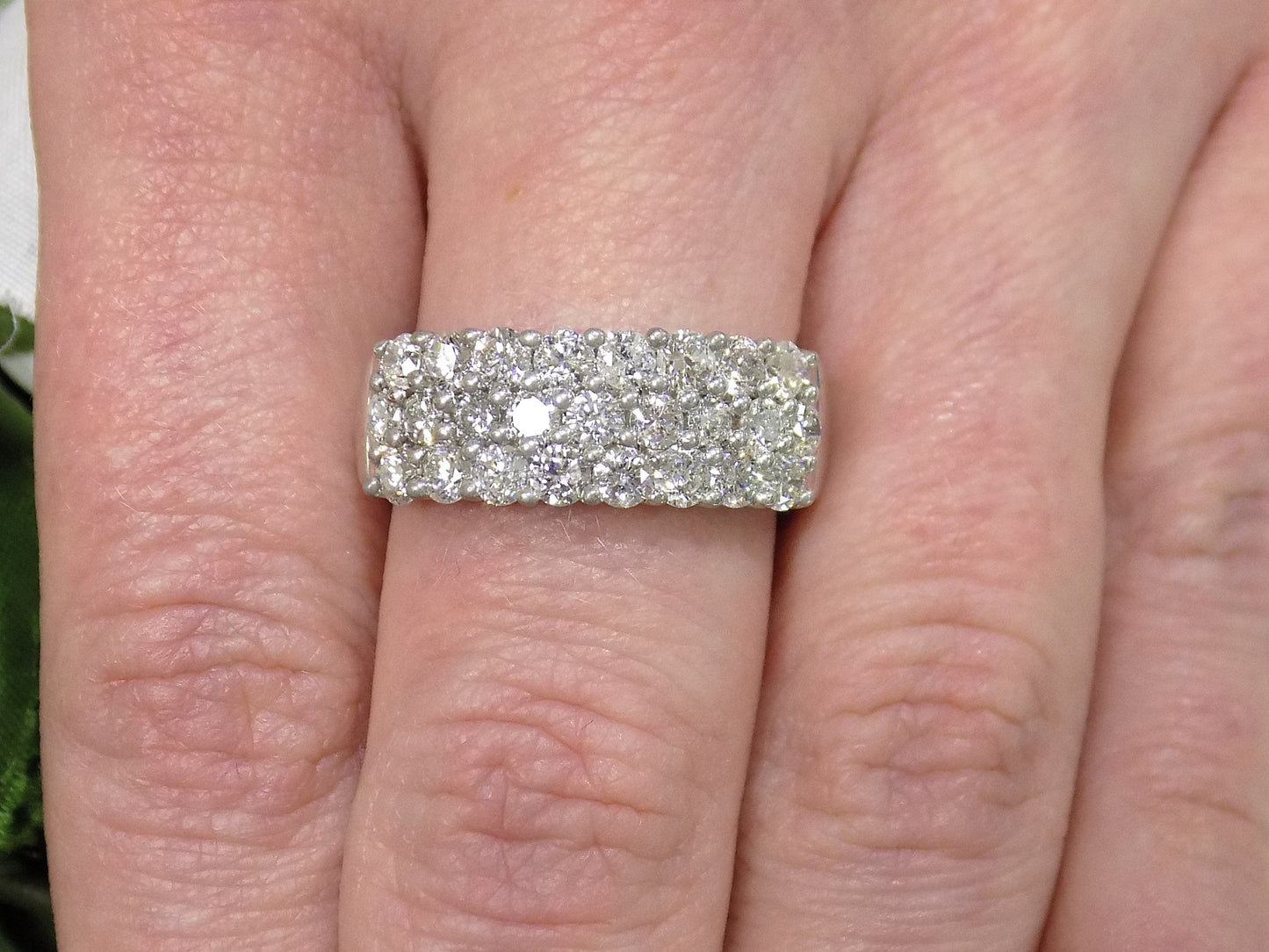 2ct TW Estate 3-Row Wide Natural Round Diamond Band in 14K White Gold - Like New Condition