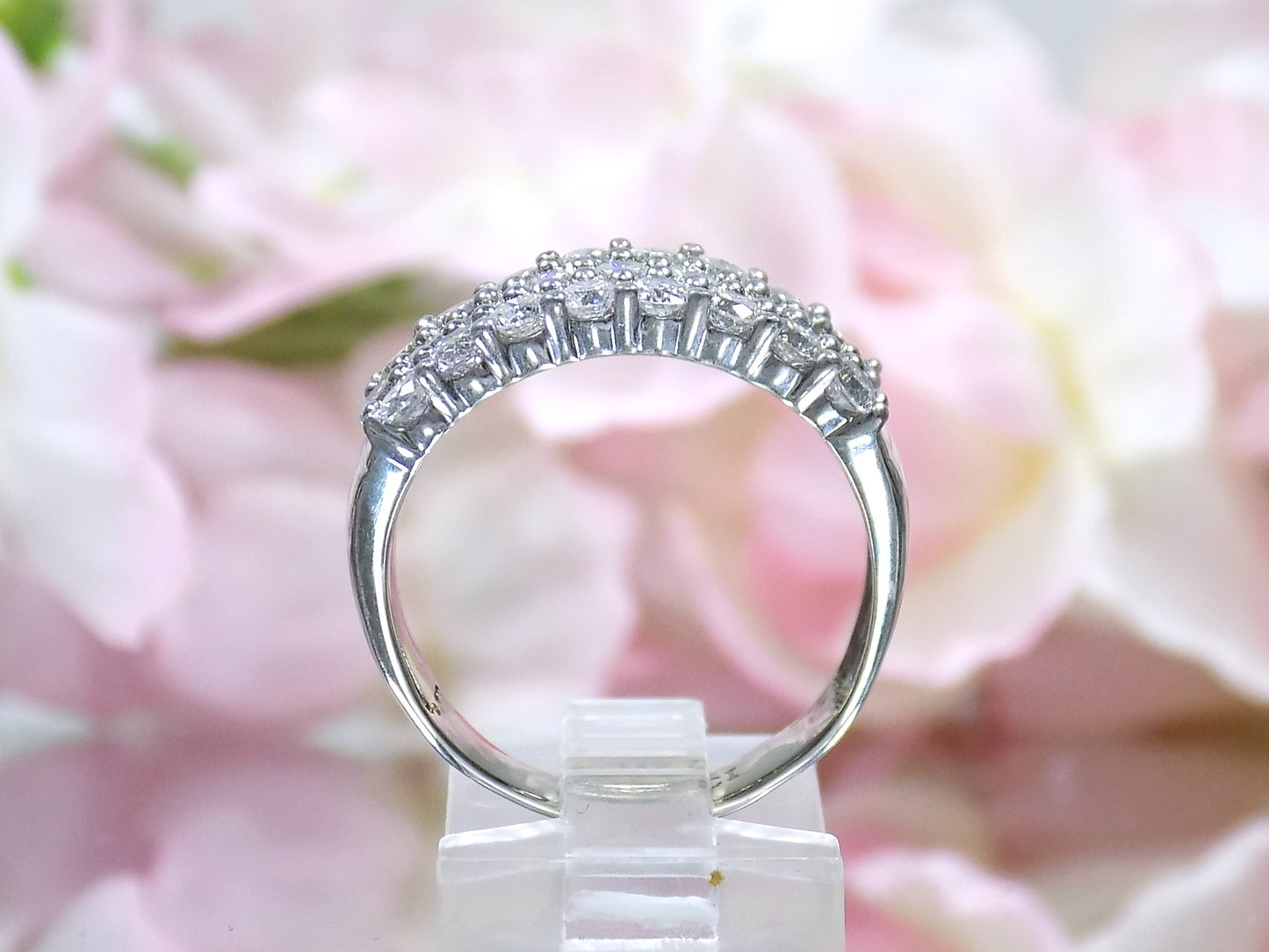 2ct TW Estate 3-Row Wide Natural Round Diamond Band in 14K White Gold - Like New Condition