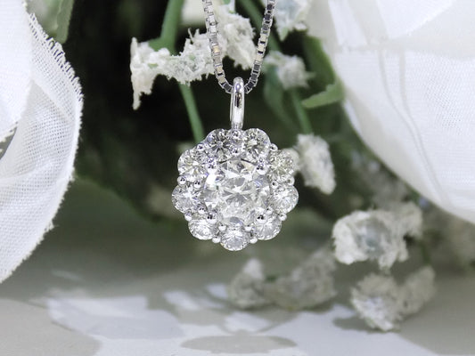 Women's 2ct TW Natural Round Diamond Halo Style Pendant with a 1ct Round Diamond Center in 14K White Gold.