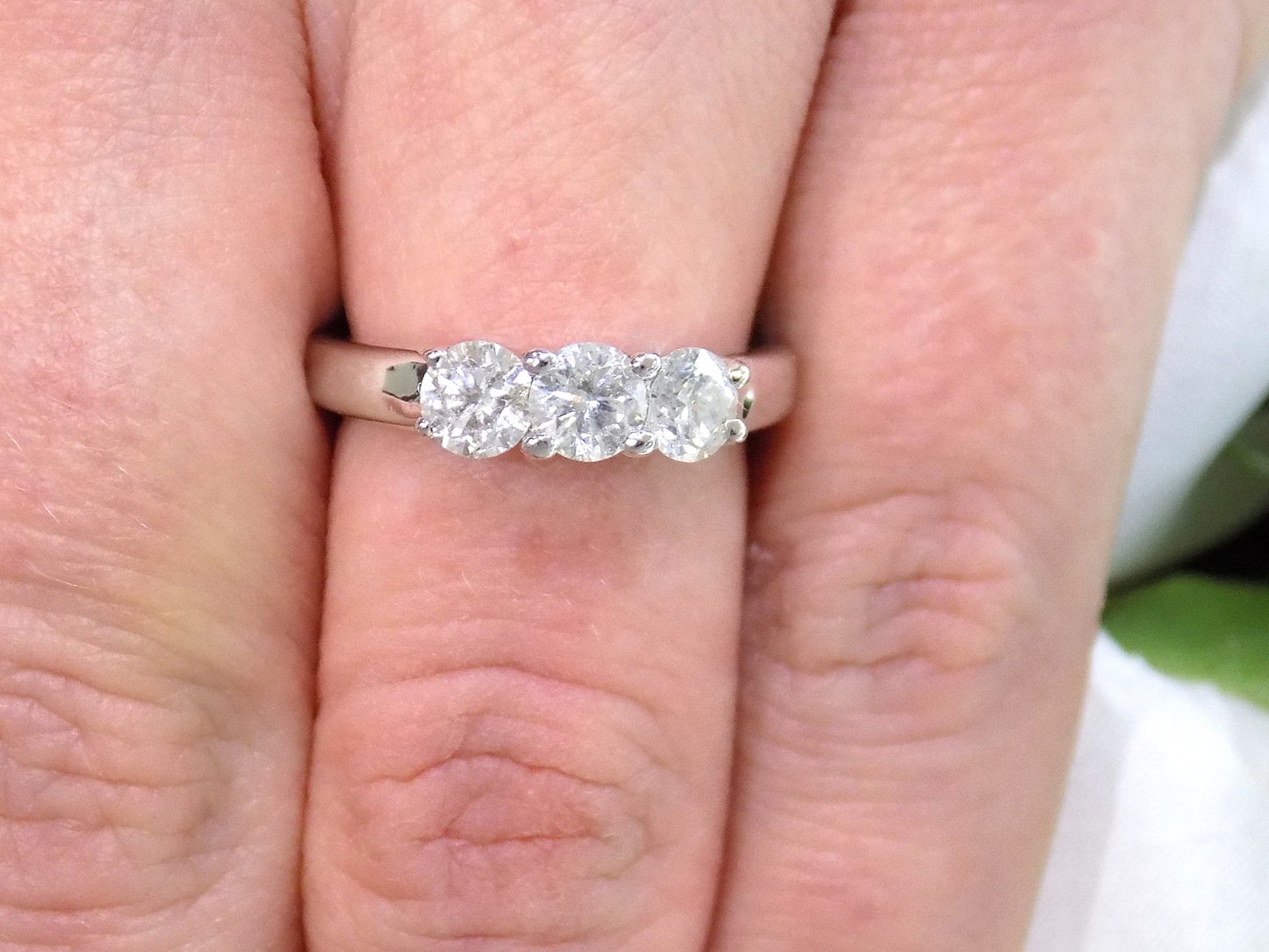 1ct TW Natural Round Brilliant Diamond 3-Stone Ring in Solid 14K White Gold - Past, Present, Future Ring