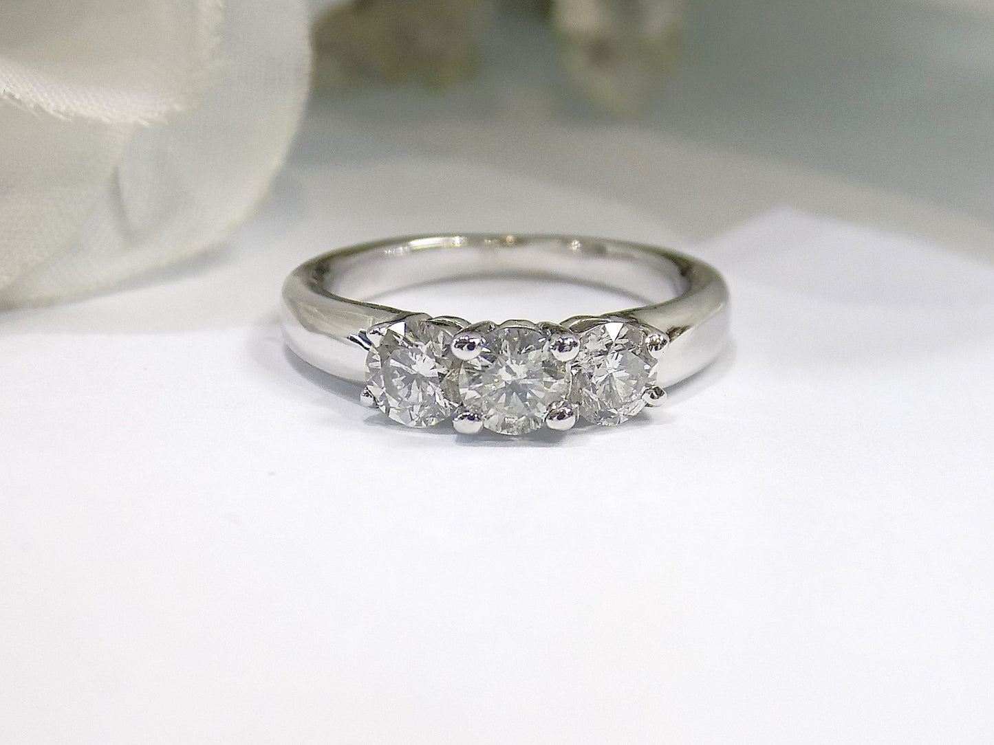 1ct TW Natural Round Brilliant Diamond 3-Stone Ring in Solid 14K White Gold - Past, Present, Future Ring