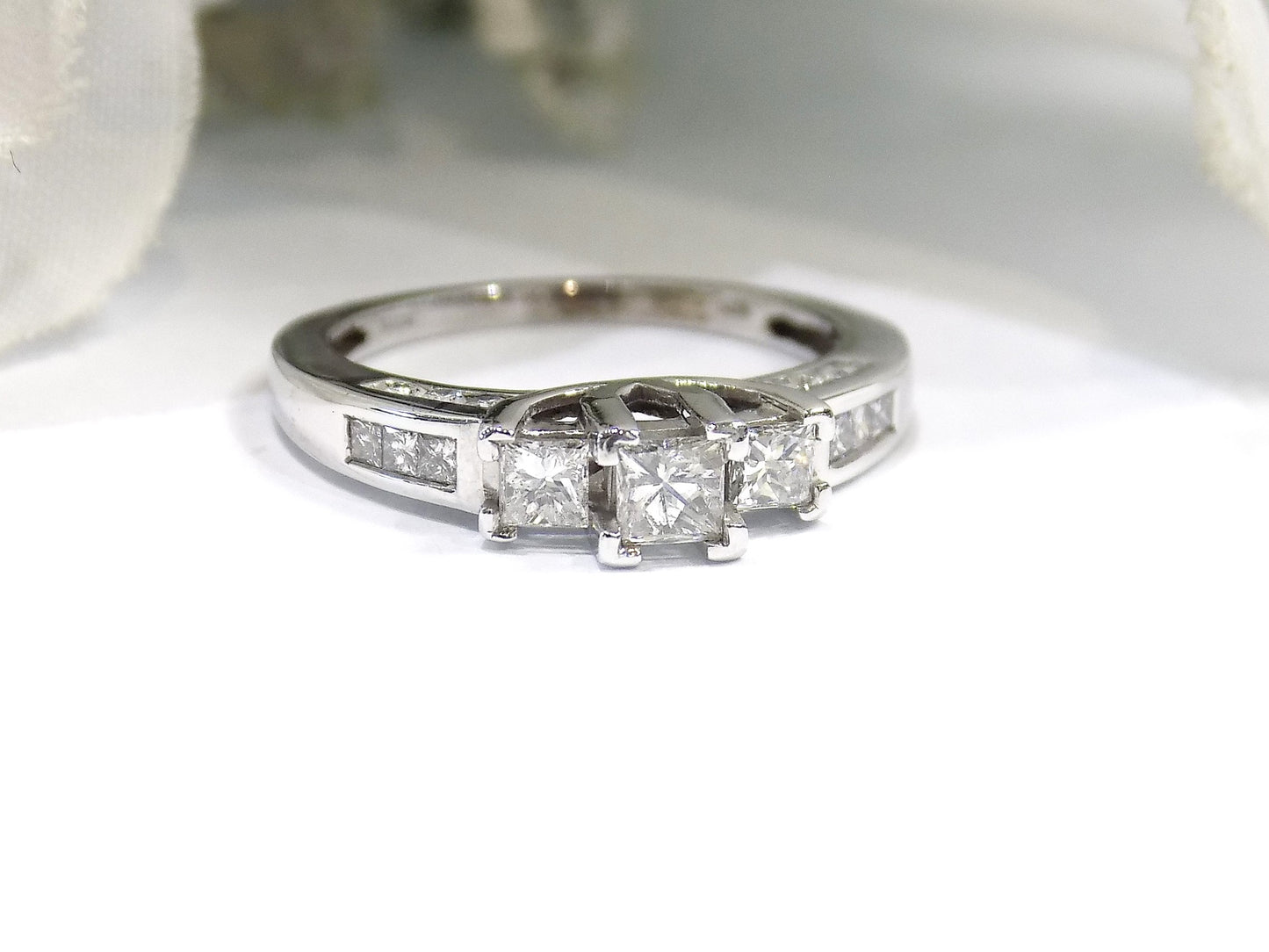 3/4ct TW Natural Princess Cut Diamond 3-Stone Ring in Solid 10K White Gold - Past, Present, Future Ring