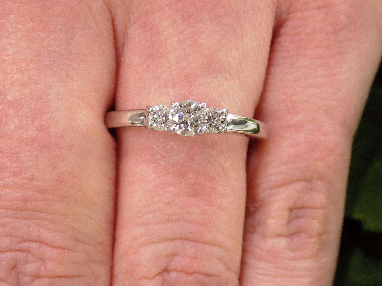 Women's .50ct TW 3-Stone Natural Round Diamond Engagement Ring or Anniversary Ring in 14K White Gold w/ Platinum Prongs