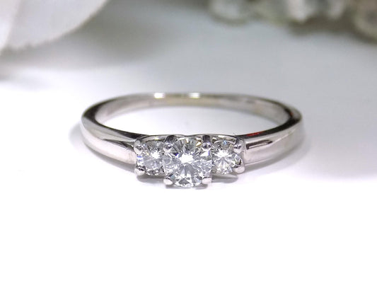 Women's .50ct TW 3-Stone Natural Round Diamond Engagement Ring or Anniversary Ring in 14K White Gold w/ Platinum Prongs