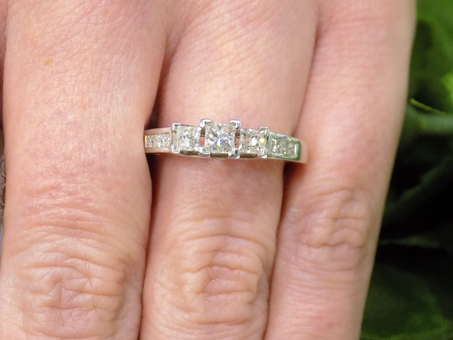 3/4ct TW Natural Princess Cut Diamond 3-Stone Ring in Solid 10K White Gold - Past, Present, Future Ring