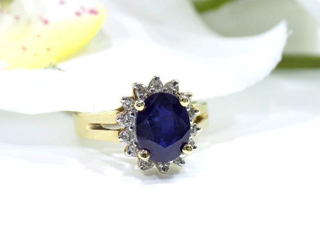 3.50ct TW Genuine LeVian Estate Oval Shape Sapphire & Diamond Ring in 14K Yellow Gold