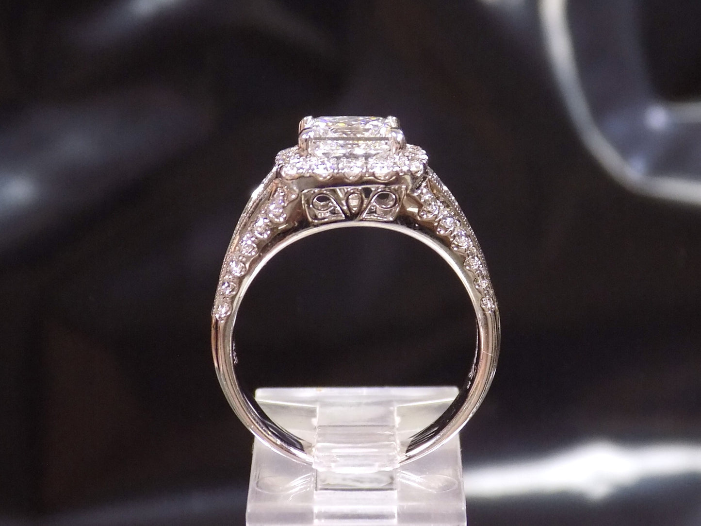Estate 3.68ct TW Natural Diamond Ring with 2.05ct Princess Cut Diamond in a 1.63ct Simon G Brand Baguette & Round Diamond Mounting in 18K White Gold - Like Brand NEW