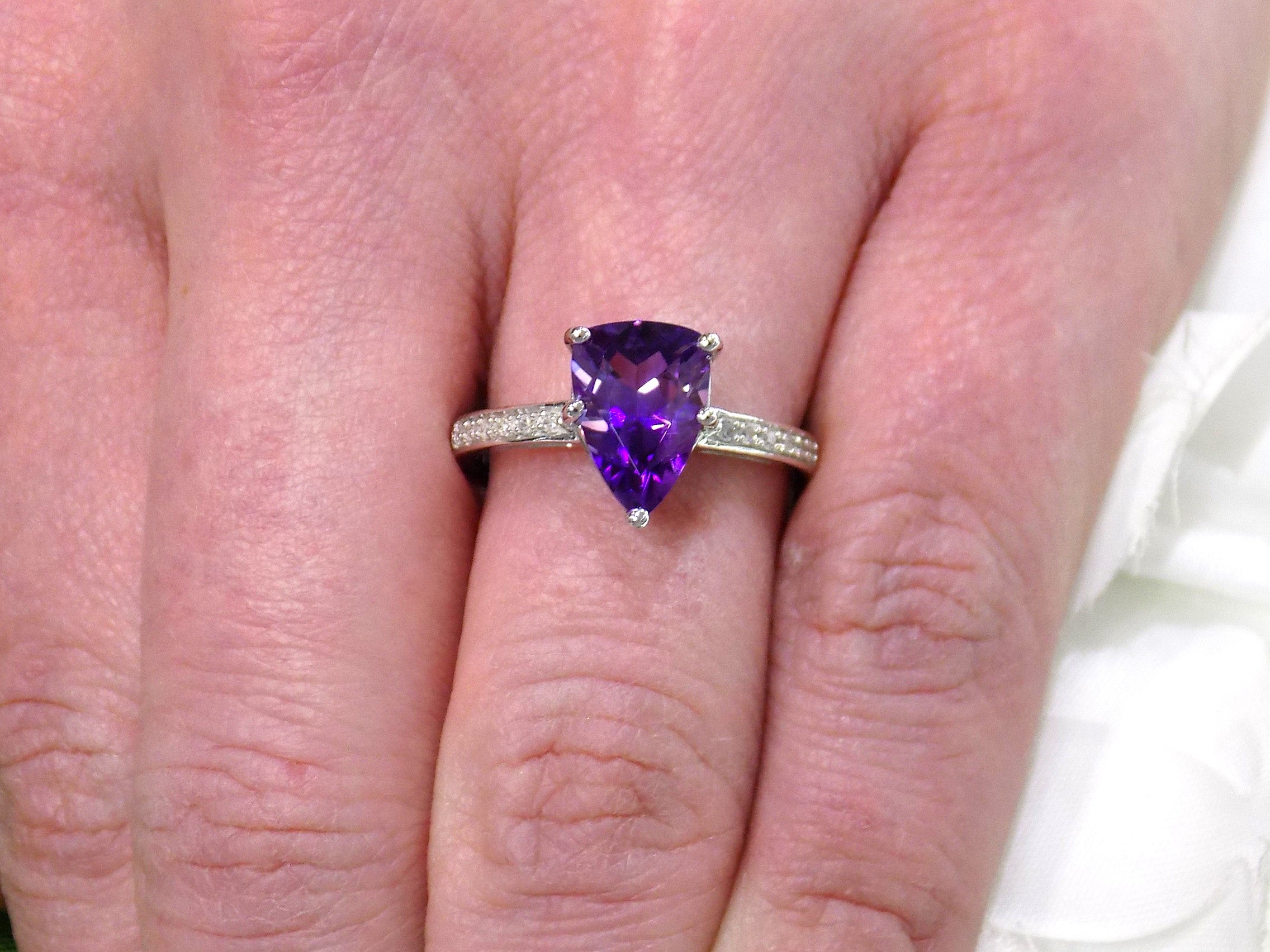 Women's 2.06ct TW Natural Pear Shape Amethyst & Diamond Ring in 14K White Gold