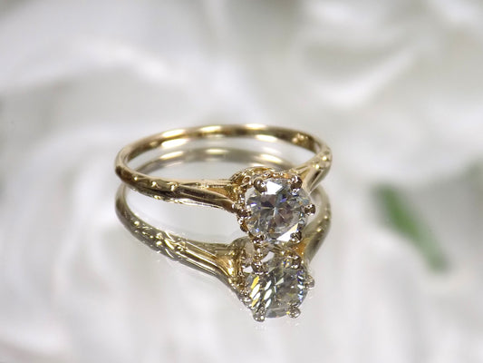 Antique Natural European Cut Round Diamond Solitaire .62ct in 10K Yellow Gold - Restored Near Original Condition