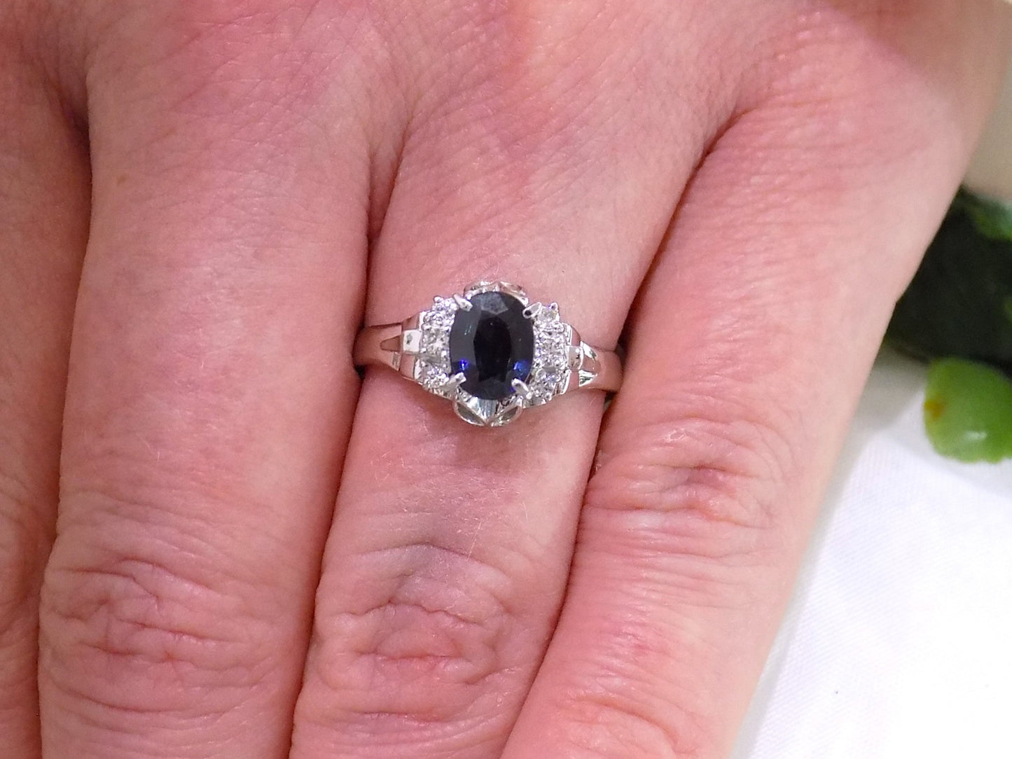 Vintage Oval Shape Natural Sapphire & Diamond Ring .89ct TW in 900 Platinum - Like New Condition