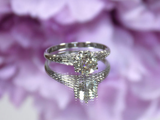 Antique Natural 1ct Old Mine Cut Diamond Solitaire Ring in 14K White Gold from 1880's- Near Original Condition