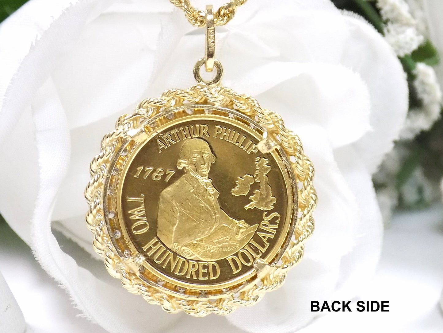 1987 $200 Australian Gold Coin Pendant with .25ct Diamond Bezel in 14K Gold - Coin is 10g of 22K Gold