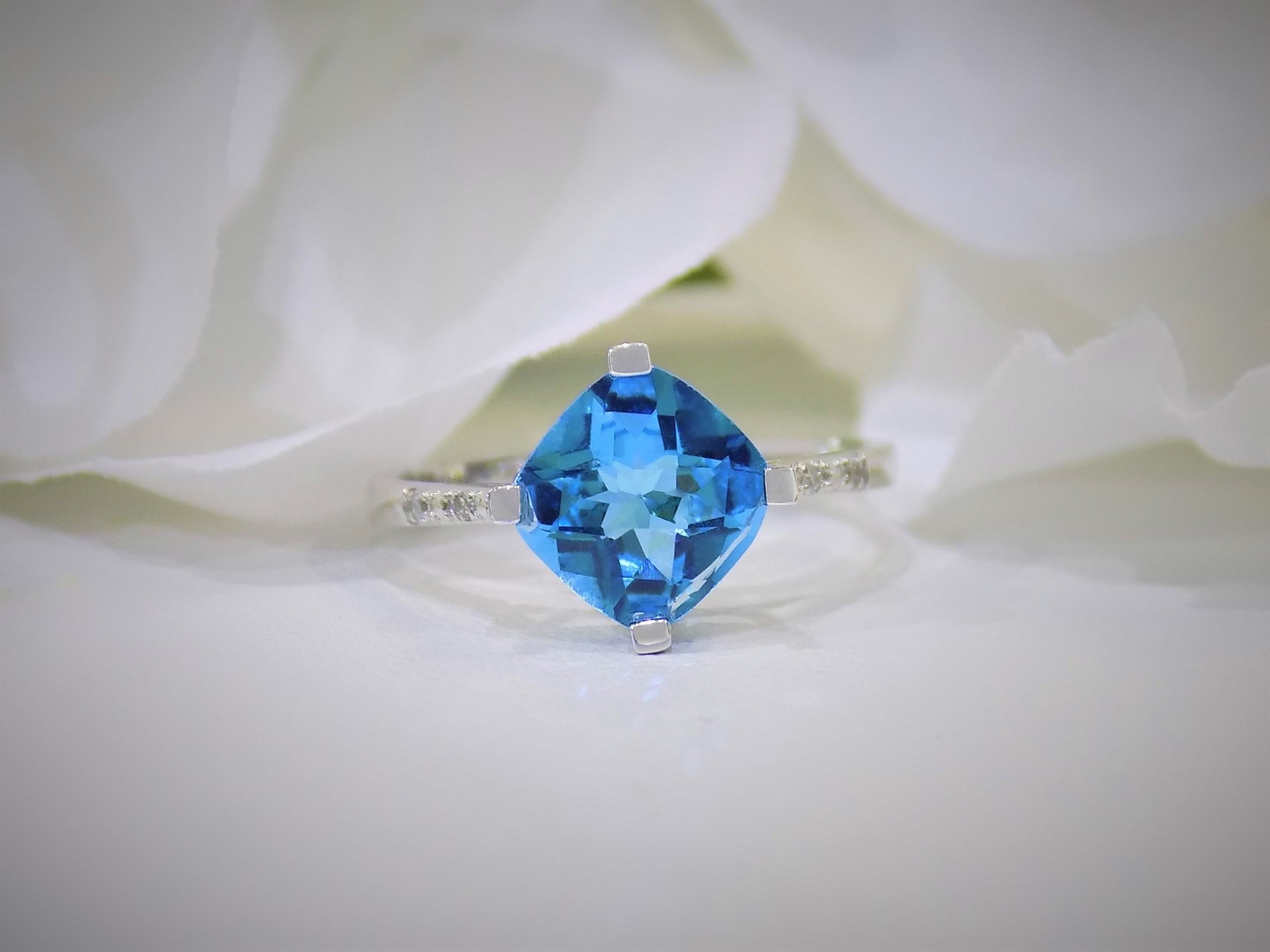 Women's 2.60ct TW Genuine Cushion Cut Blue Topaz & Diamond Ring in 10K White Gold