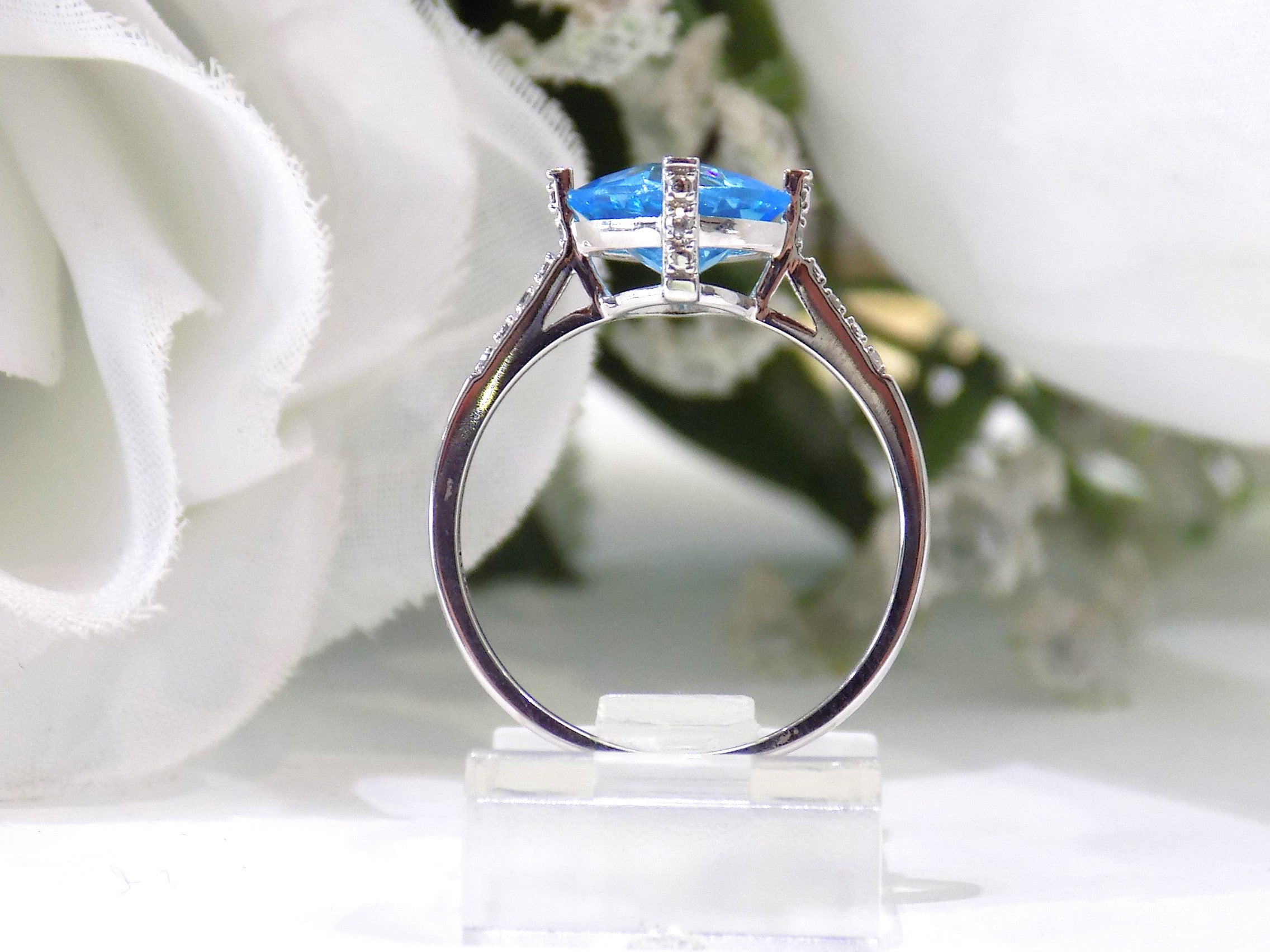 Women's 2.60ct TW Genuine Cushion Cut Blue Topaz & Diamond Ring in 10K White Gold