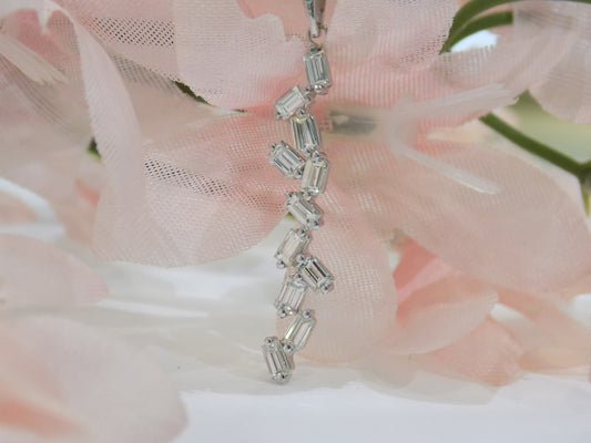 Custom Made Women's .91ct TW Natural All Baguette Diamond Drop Pendant or Necklace in 18K White Gold - Adjustable Chain