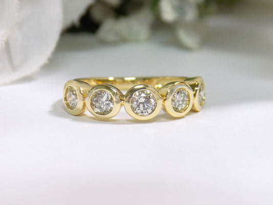 1.00ct TW Natural 5-Stone Bezel Set Round Brilliant Diamond Band in 14K Yellow Gold