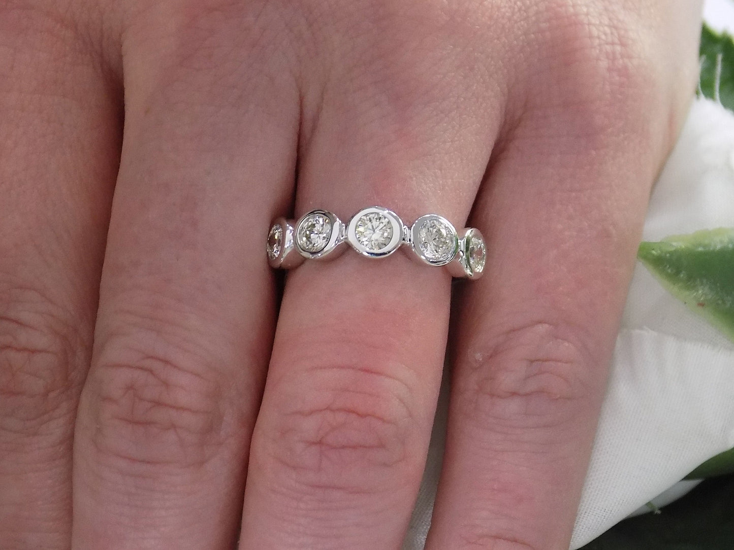 1.00ct TW Natural 5-Stone Bezel Set Round Brilliant Diamond Band in 14K White Gold