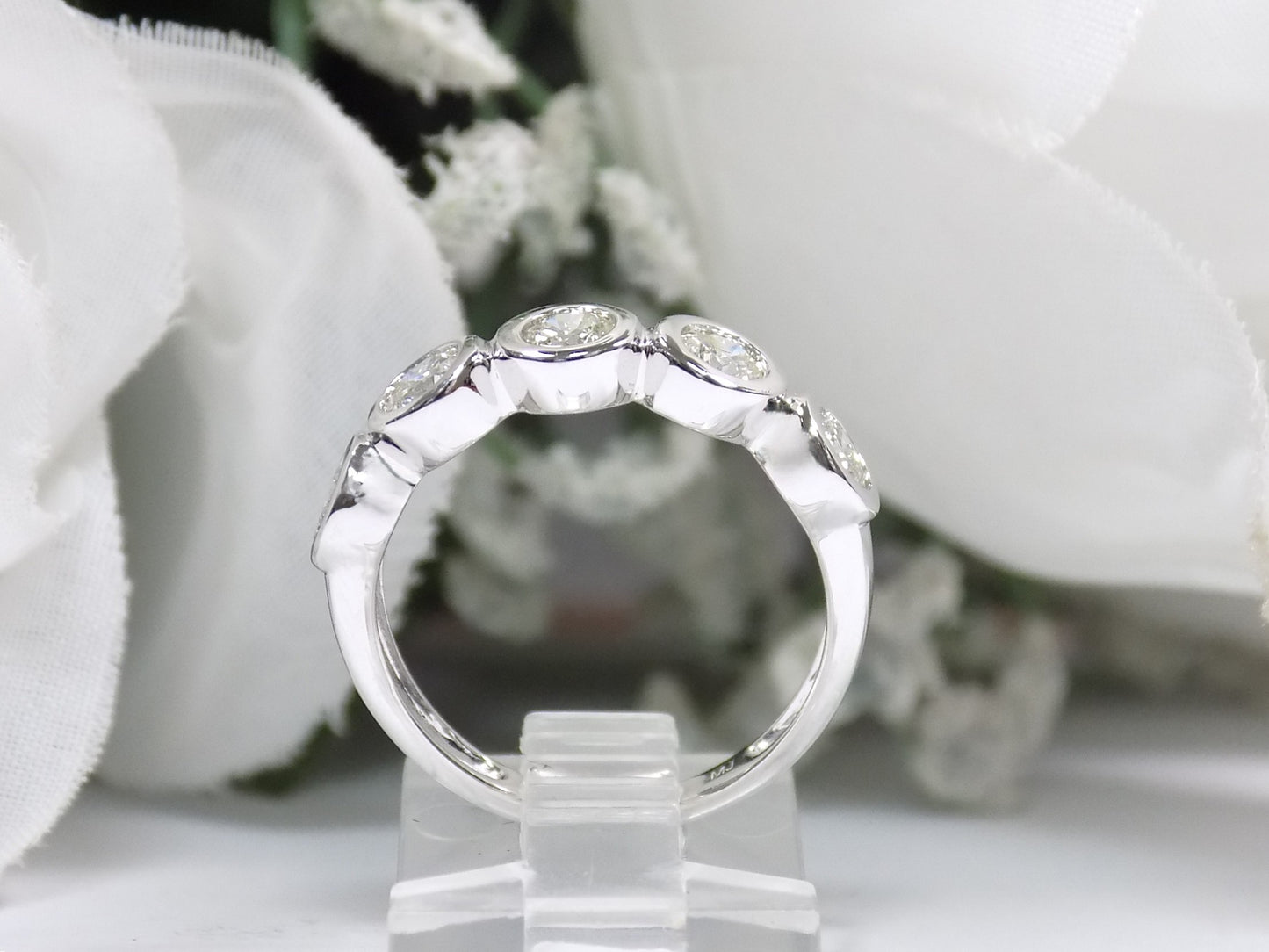 1.00ct TW Natural 5-Stone Bezel Set Round Brilliant Diamond Band in 14K White Gold