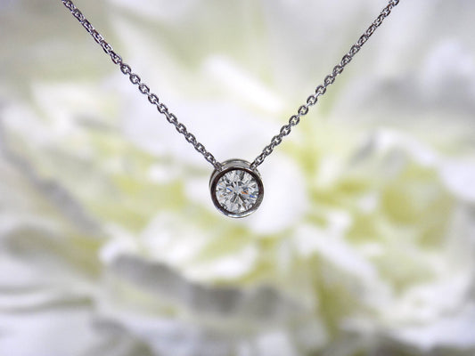 Women's .40ct TW Natural Bezel Set Diamond Solitaire Slide Necklace Set 14K White Gold with a 10K White Gold Cable Style Chain 16"