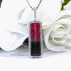 Halo Style Rare 17.96ct TW Natural Bi-Color Tourmaline & Diamond Pendant or Necklace in 14K White Gold
