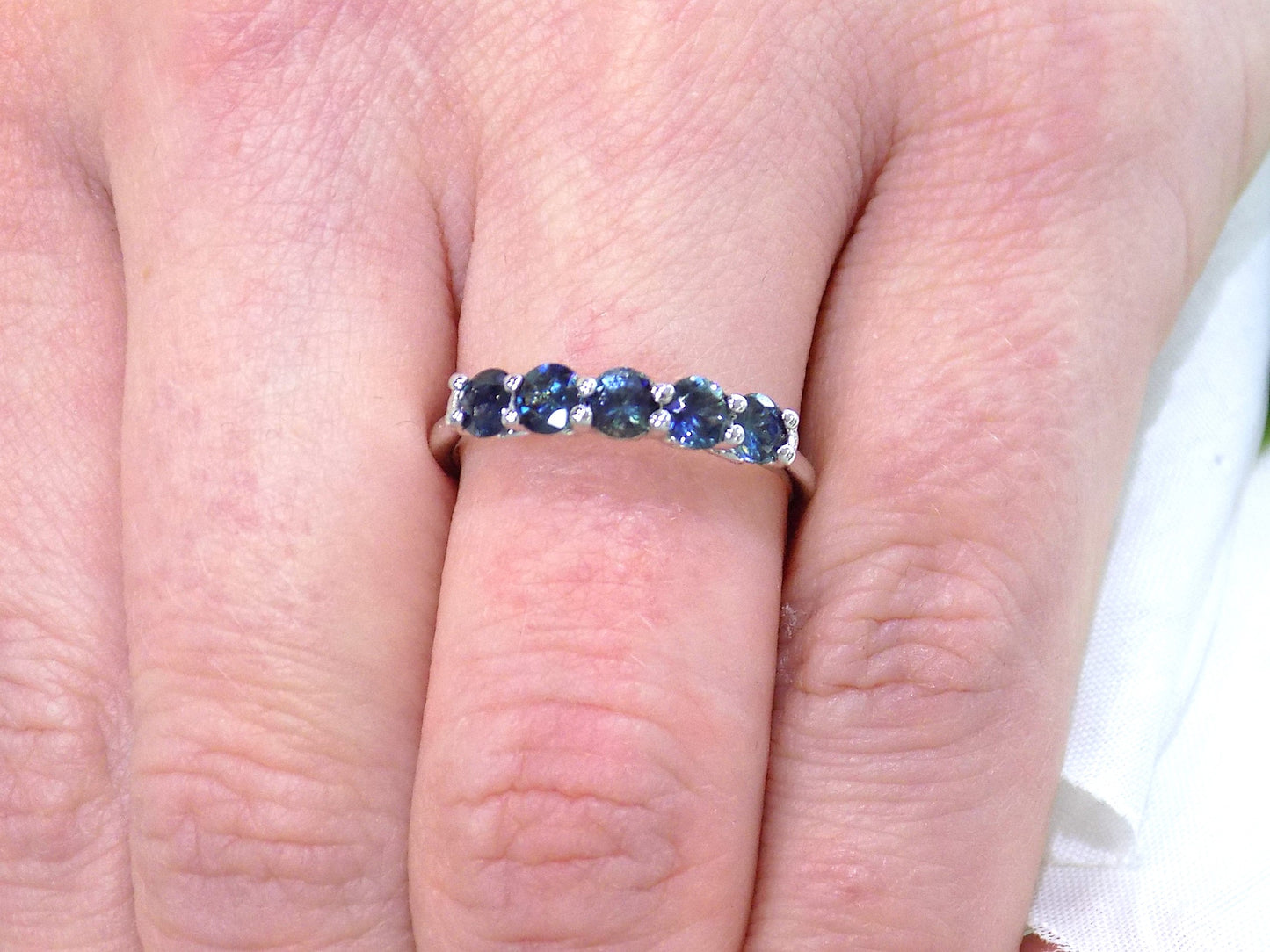 .80ct TW 5-Stone Natural Blue Diamond Anniversary Band in 10K White Gold - Color Enhanced Blue