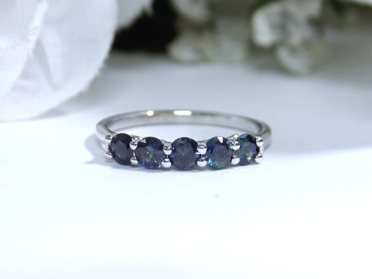 .80ct TW 5-Stone Natural Blue Diamond Anniversary Band in 10K White Gold - Color Enhanced Blue