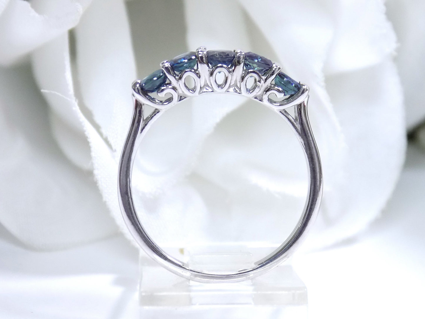 .80ct TW 5-Stone Natural Blue Diamond Anniversary Band in 10K White Gold - Color Enhanced Blue