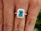 Women's 3.84ct TW Natural Emerald Cut Blue Zircon & Diamond Ring in Solid 14K White Gold