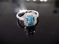 Women's 3.84ct TW Natural Emerald Cut Blue Zircon & Diamond Ring in Solid 14K White Gold