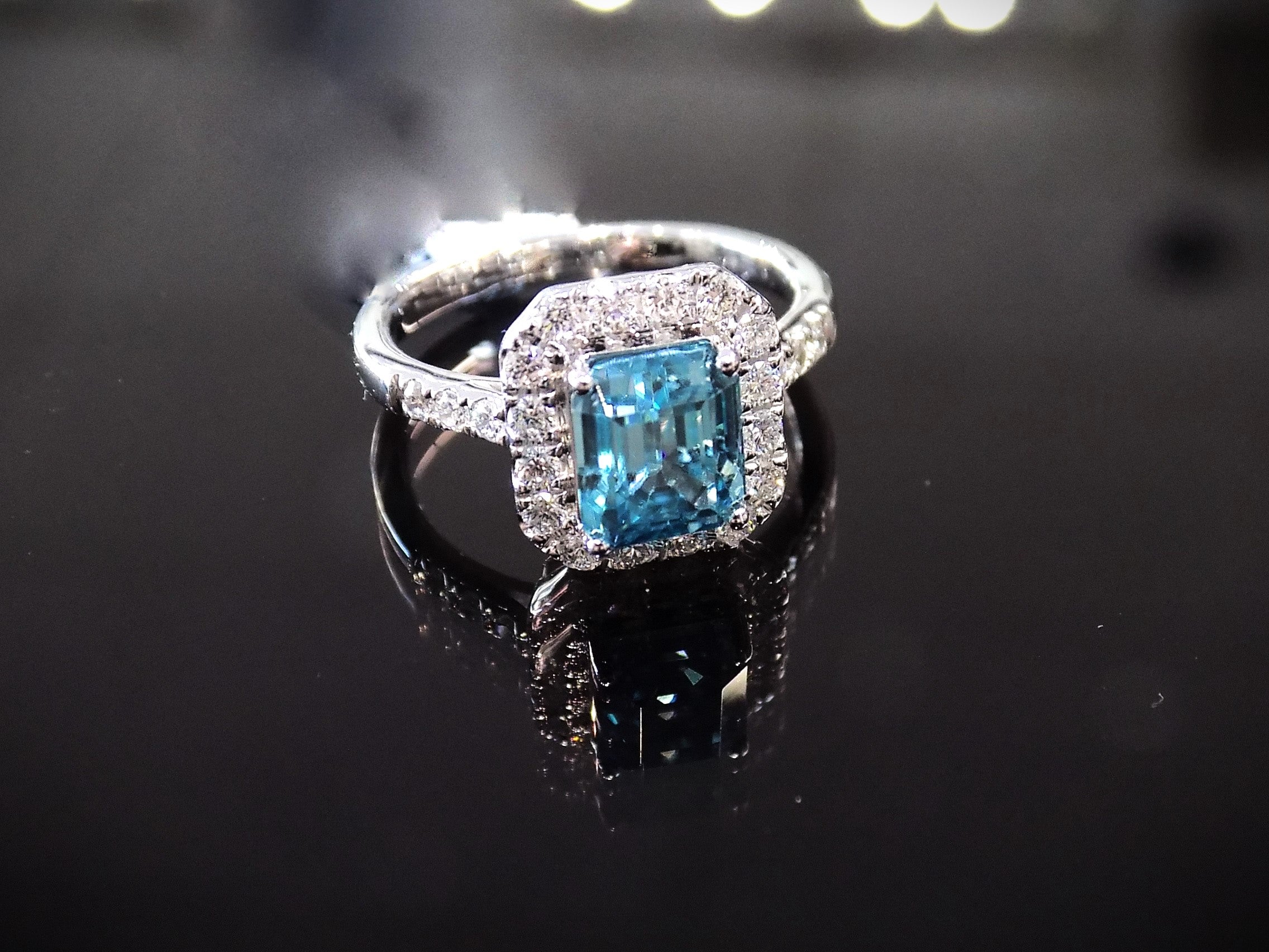 Women's 3.84ct TW Natural Emerald Cut Blue Zircon & Diamond Ring in Solid 14K White Gold