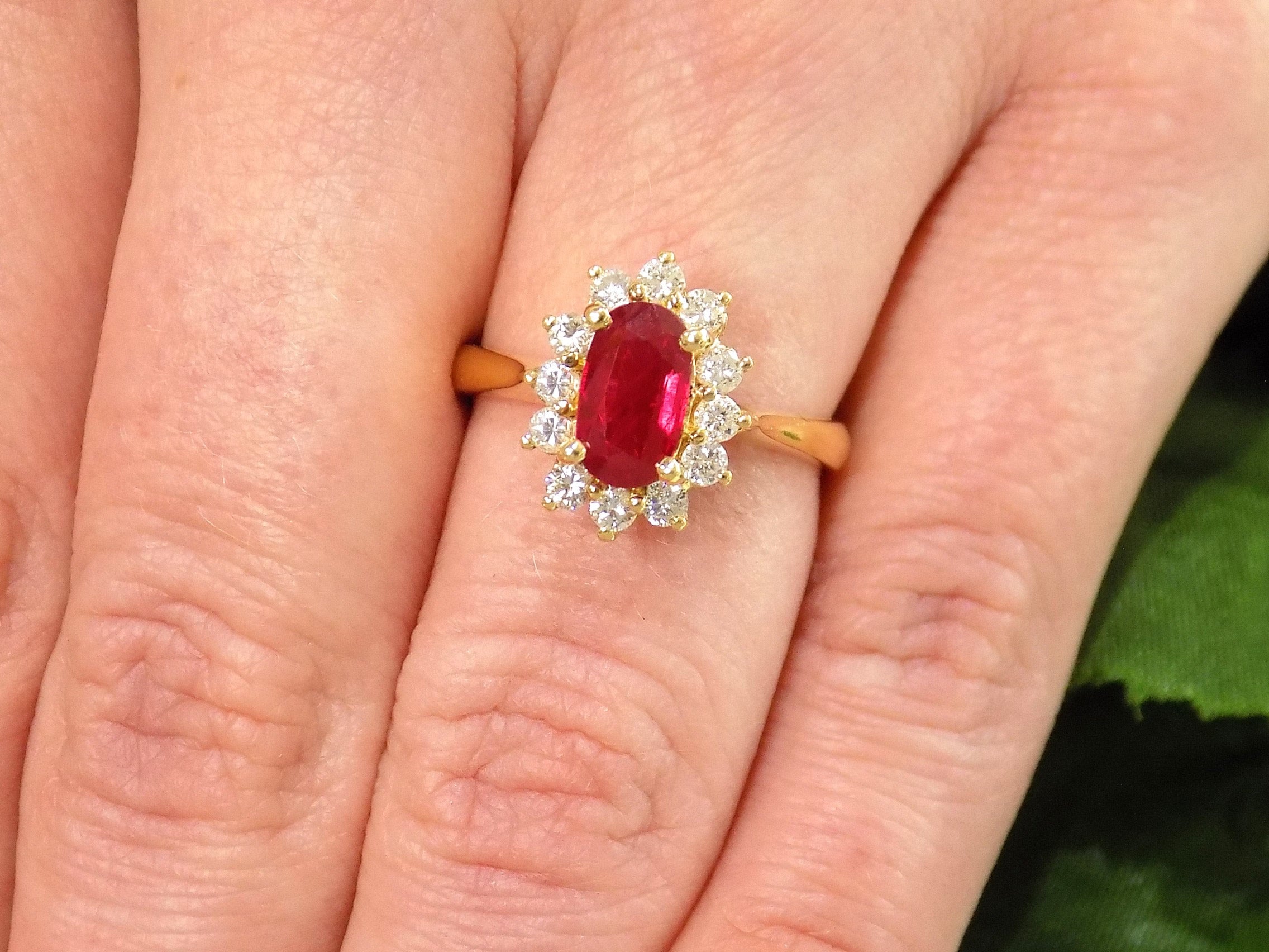 1.46ct Natural & Genuine Oval Burmese Ruby & Diamond Ring in 18K Yellow Gold - GIA Certified Natural Burmese