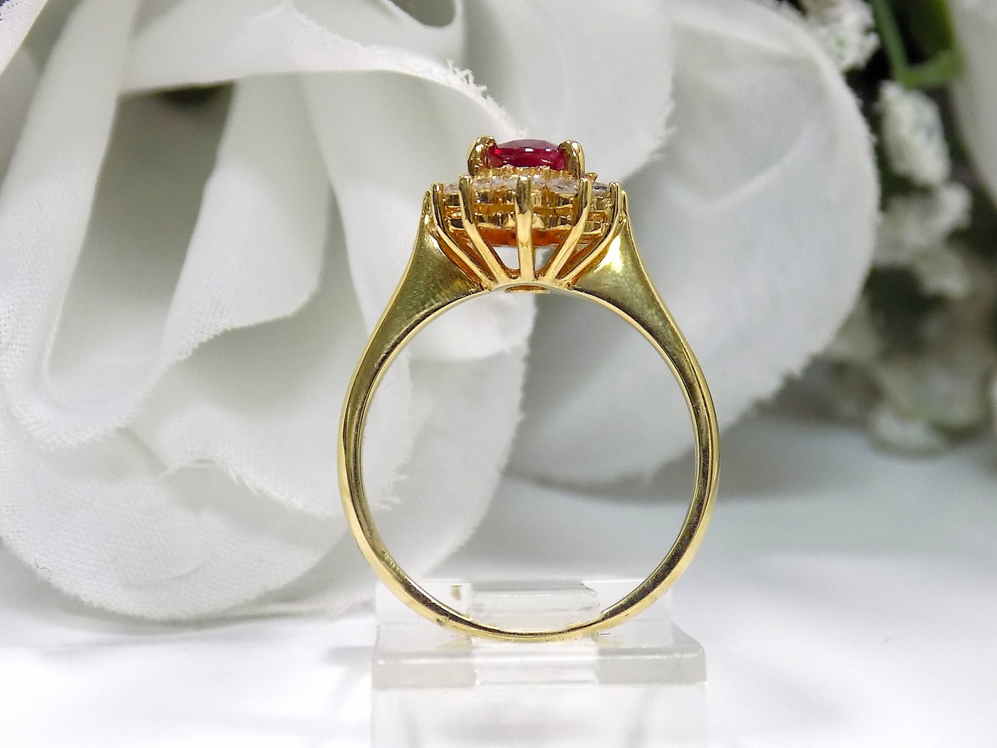 1.46ct Natural & Genuine Oval Burmese Ruby & Diamond Ring in 18K Yellow Gold - GIA Certified Natural Burmese