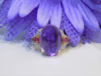 Women's 11.56ct Natural Oval Shape Cabochon Amethyst with Pink Tourmaline & Diamond Accents in 10K