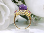Women's 11.56ct Natural Oval Shape Cabochon Amethyst with Pink Tourmaline & Diamond Accents in 10K
