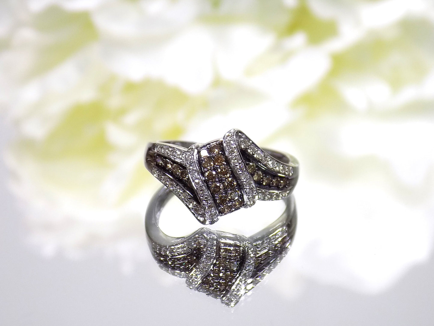 1ct TW Natural Chocolate & White Diamond Cluster Ring in 10K White Gold
