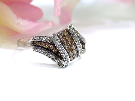 1ct TW Natural Chocolate & White Diamond Cluster Ring in 10K White Gold