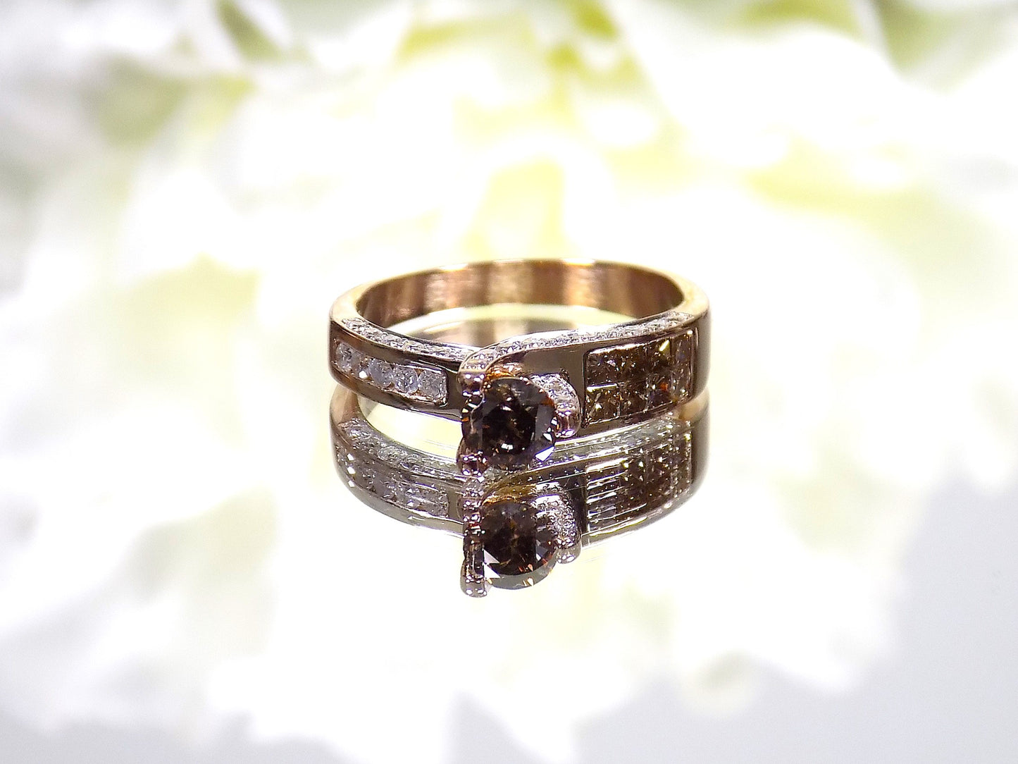 1.28ct TW Natural Chocolate & White Diamond in 14K Rose Gold - .47ct Natural Chocolate Round Diamond Center