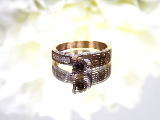 1.28ct TW Natural Chocolate & White Diamond in 14K Rose Gold - .47ct Natural Chocolate Round Diamond Center