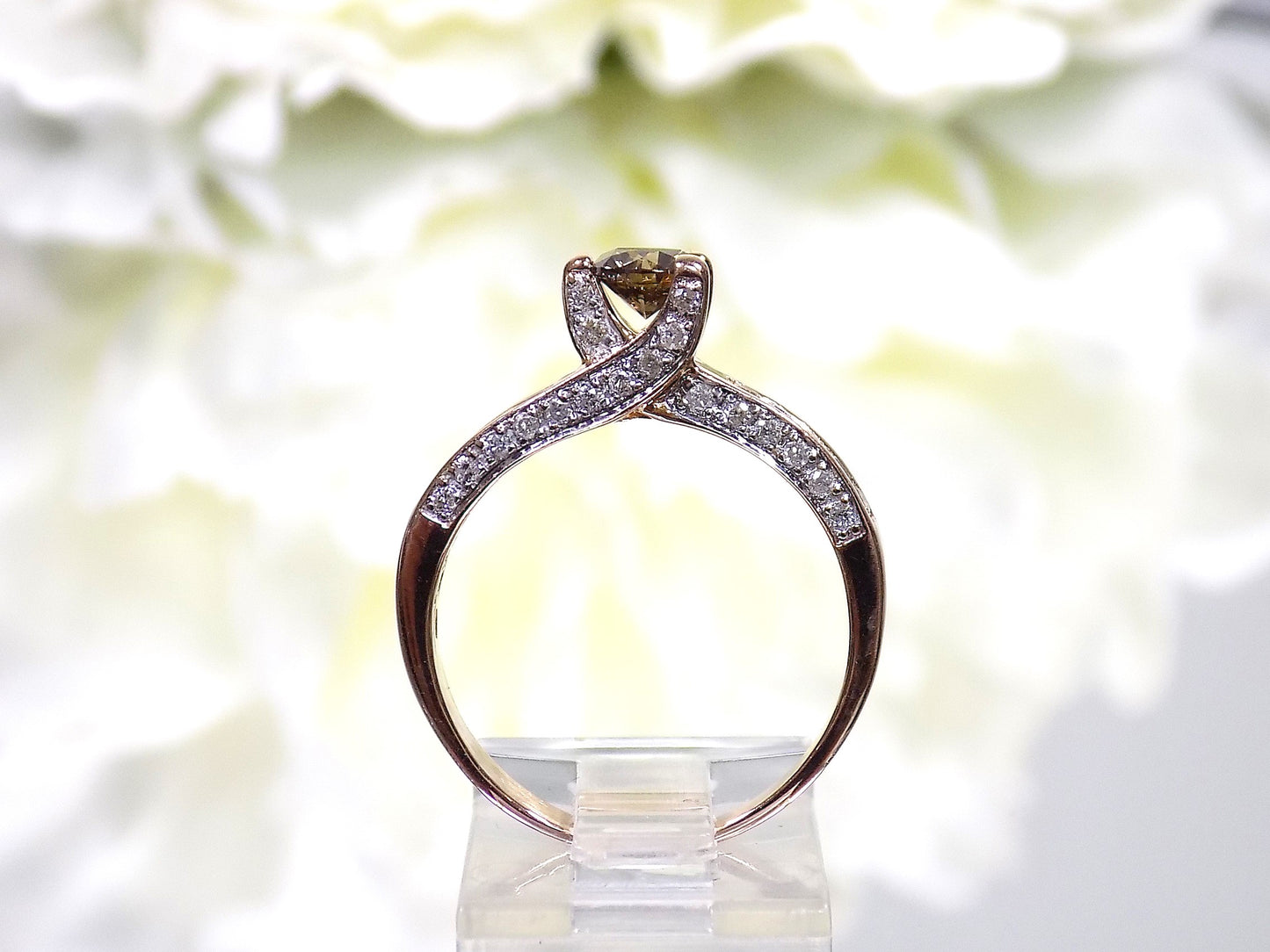 1.28ct TW Natural Chocolate & White Diamond in 14K Rose Gold - .47ct Natural Chocolate Round Diamond Center