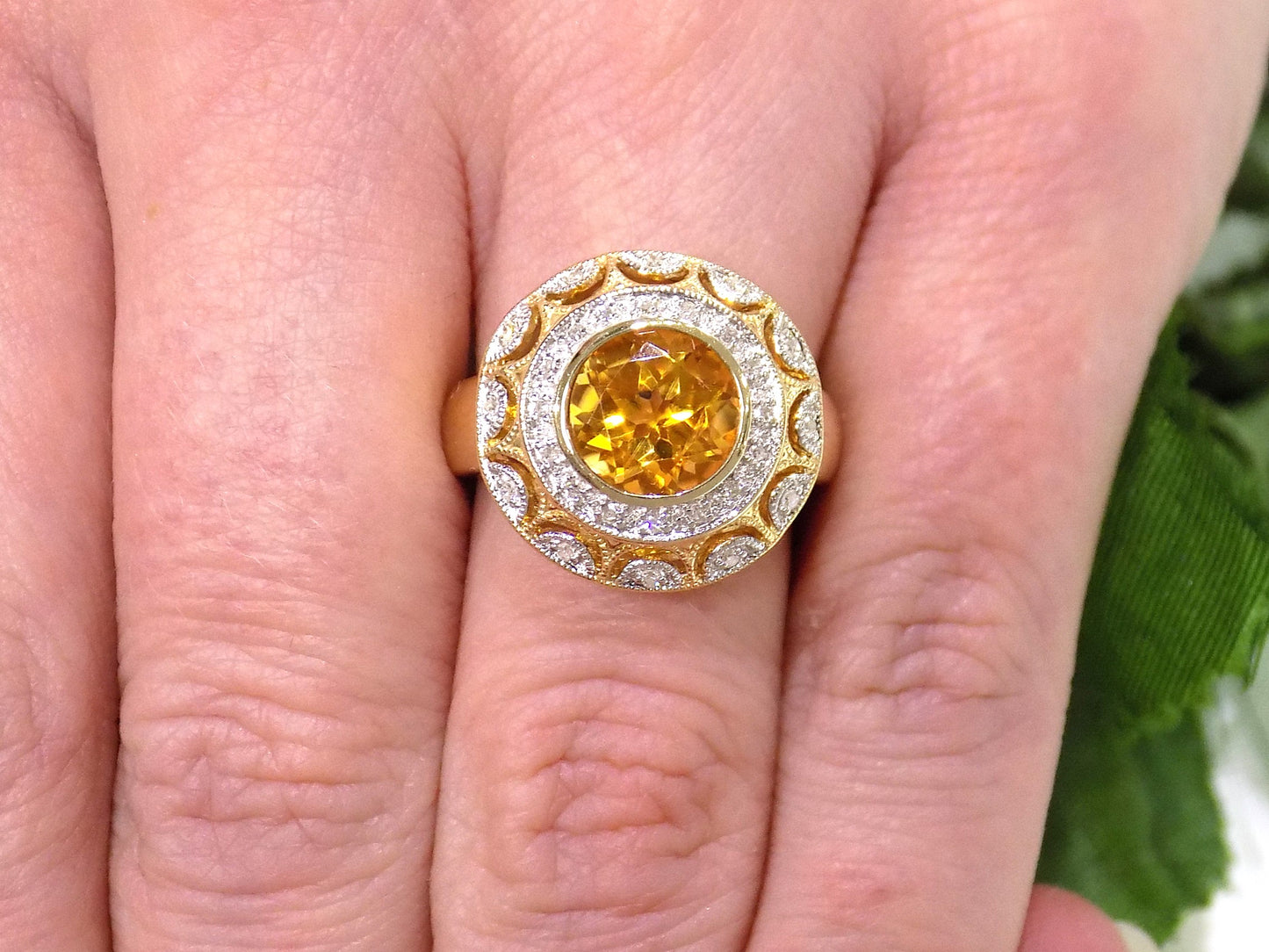 2ct TW Estate Genuine Citrine & Diamond Ring in 10K Yellow Gold - Like NEW!