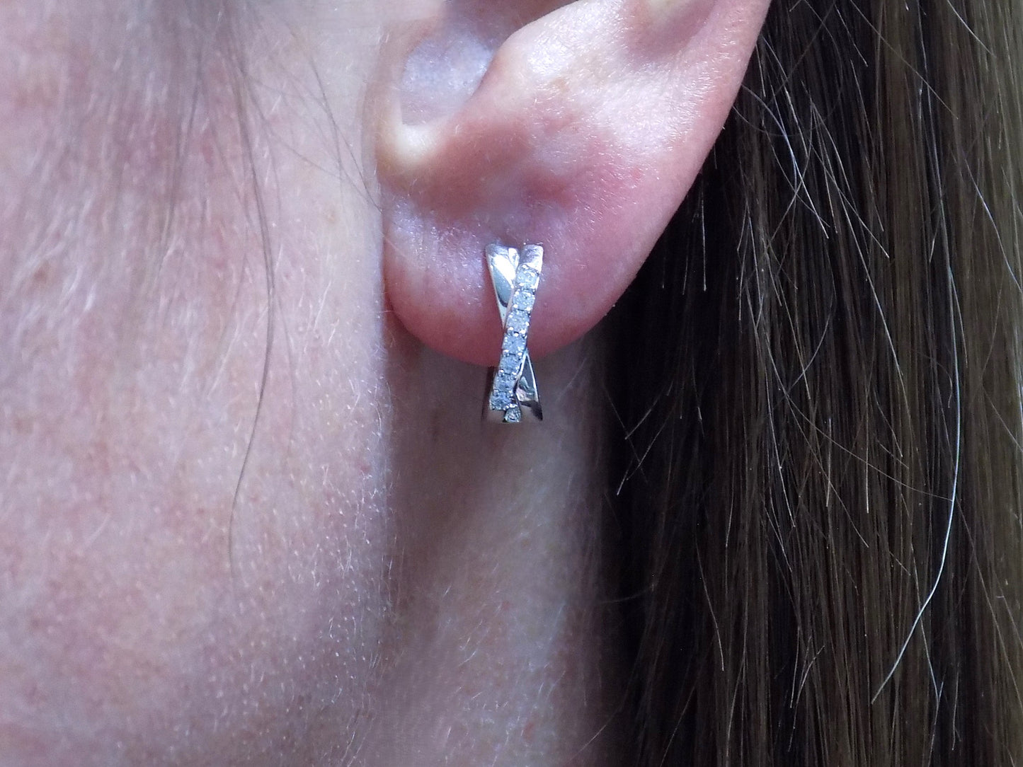 Women's Natural Diamond Criss-Cross Huggie Style Hoop Earrings with .16ct Total Weight