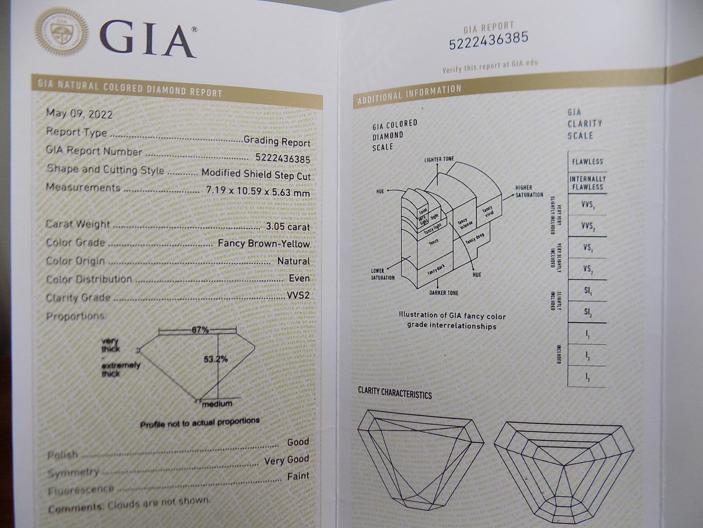 3.05ct Rare Natural GIA Certified Fancy Cognac (Chocolate) Shield Cut Diamond Solitaire in 18K Yellow Gold -