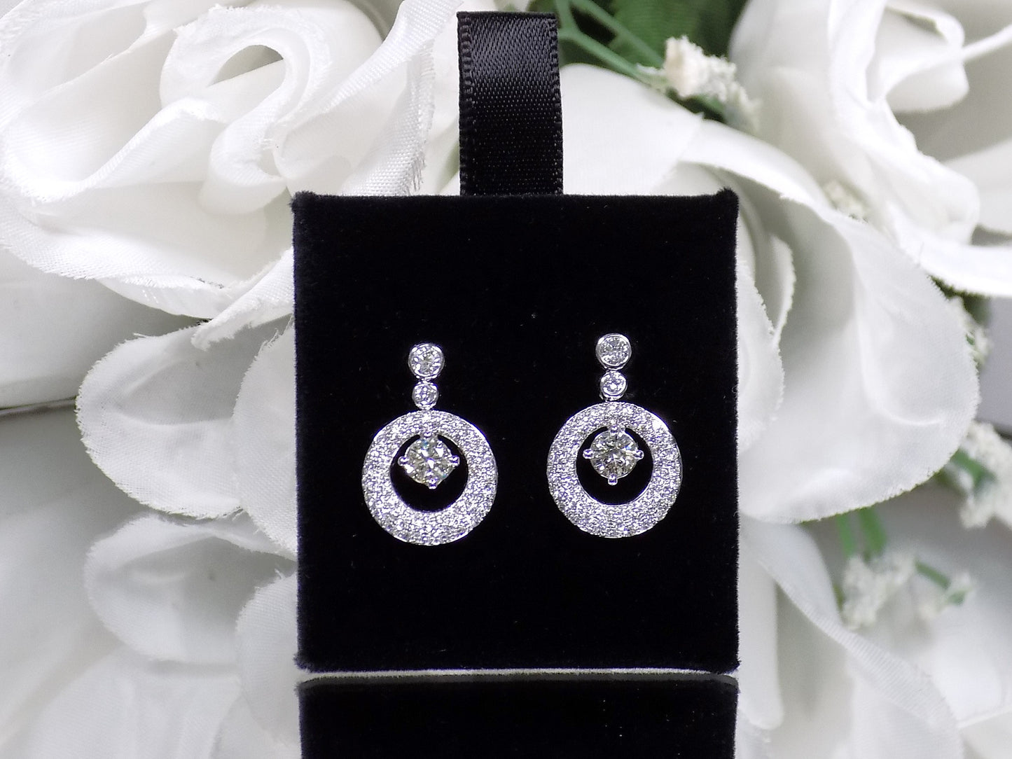 1.34ct TWD Natural Round Brilliant Diamond Drop or Dangle Circle Earrings in 14K White Gold