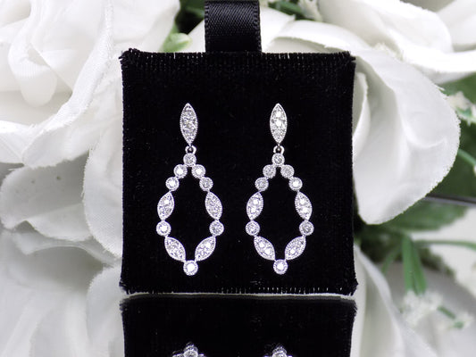 .50ct Total Weight Natural Round Brilliant Dangle or Drop Style Diamond Earrings in 14K White Gold