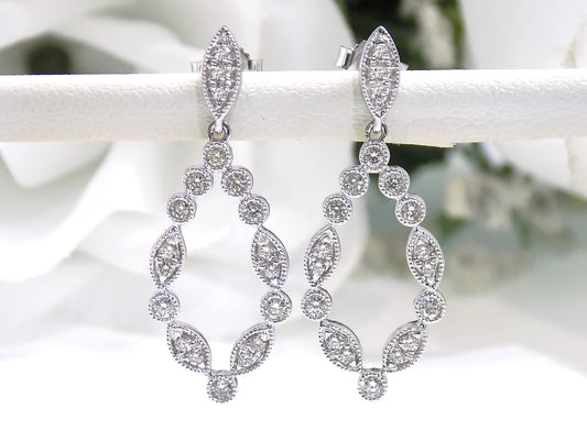 .50ct Total Weight Natural Round Brilliant Dangle or Drop Style Diamond Earrings in 14K White Gold