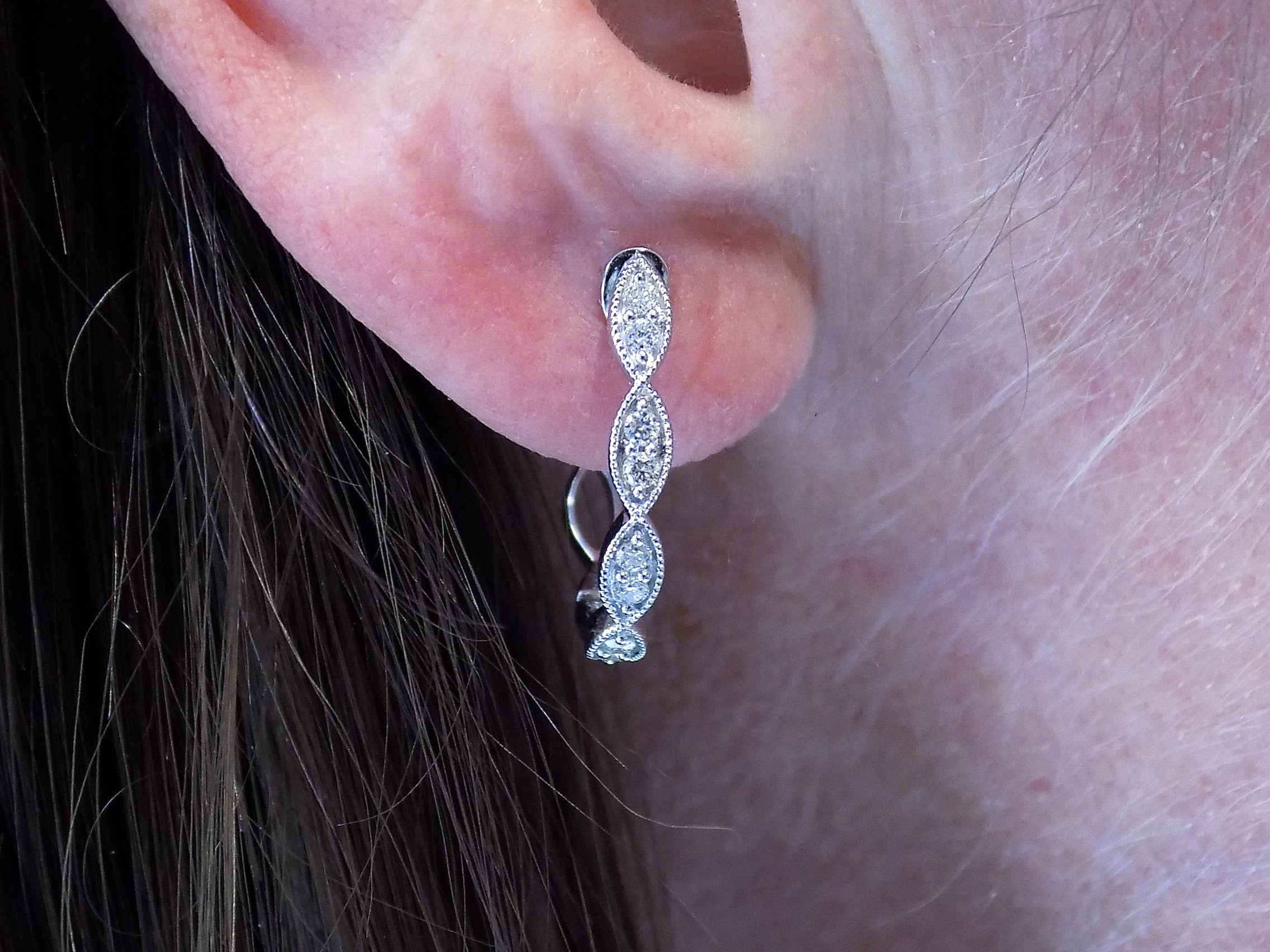Women's .25ct Total Weight Victorian Style Natural Diamond Hoop Earrings in 10K White Gold
