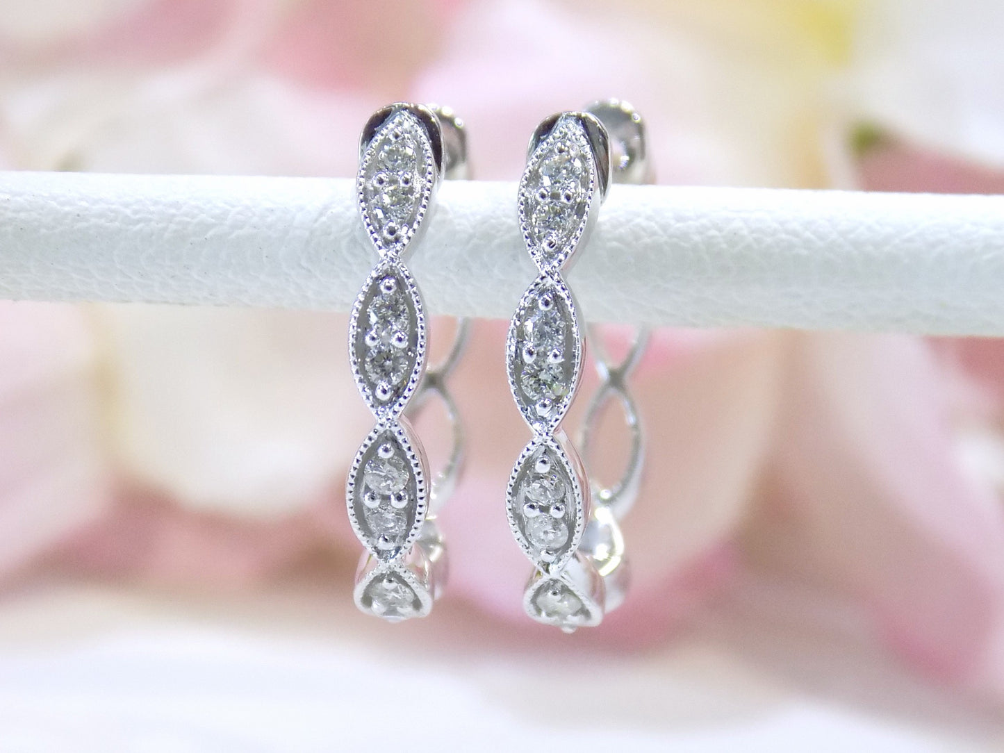 Women's .25ct Total Weight Victorian Style Natural Diamond Hoop Earrings in 10K White Gold