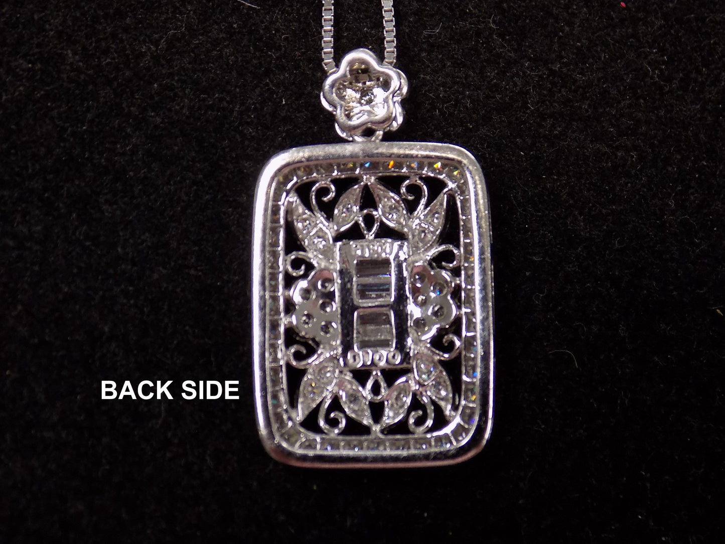 Estate Filigree Victorian Style 1.00ct TW Natural Baguette & Round Diamond Pendant or Necklace in Platinum