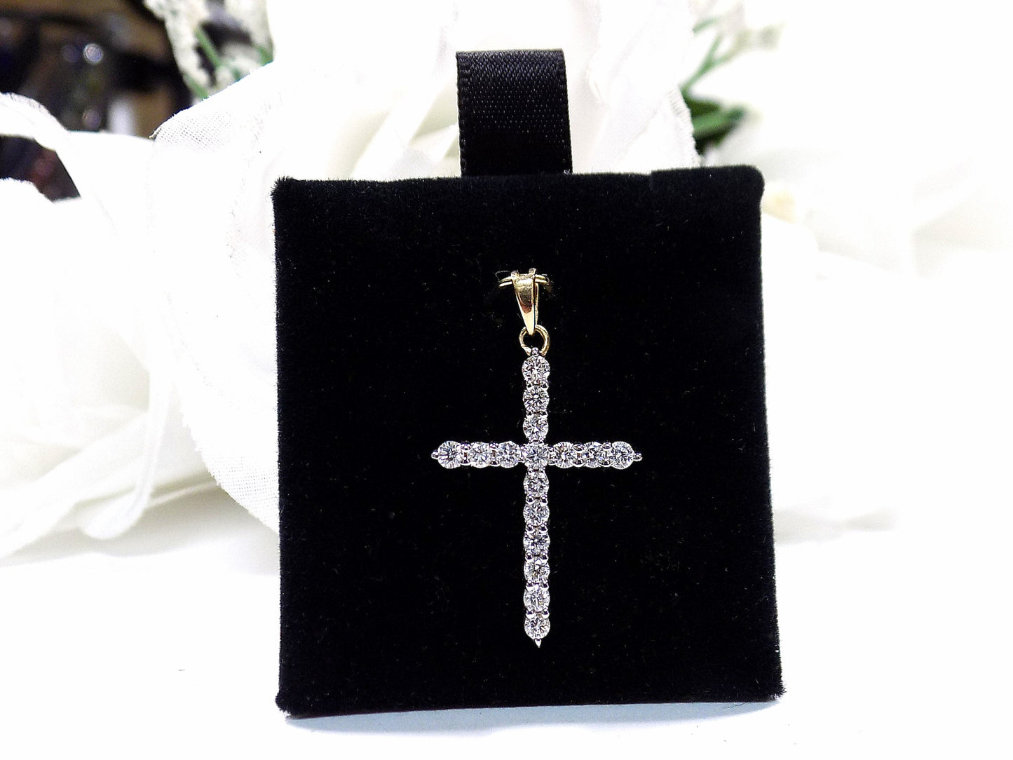Simple .50ct TW Natural Diamond Cross Pendant in 10K Yellow & White 2-Tone Gold - Chain Not Included
