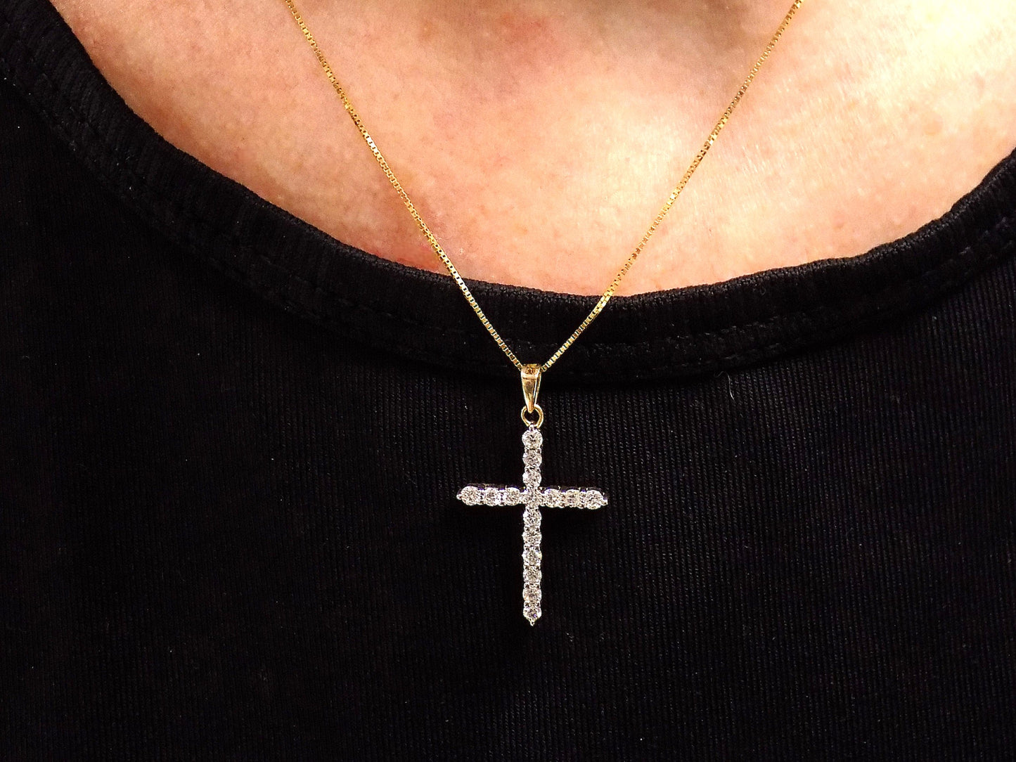 Simple .50ct TW Natural Diamond Cross Pendant in 10K Yellow & White 2-Tone Gold - Chain Not Included
